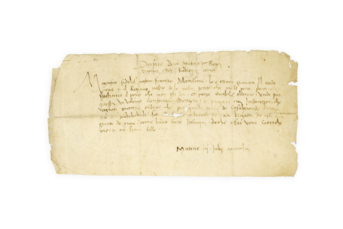 Letter in his name in Italian, addressed to Feltrino Boiardo.